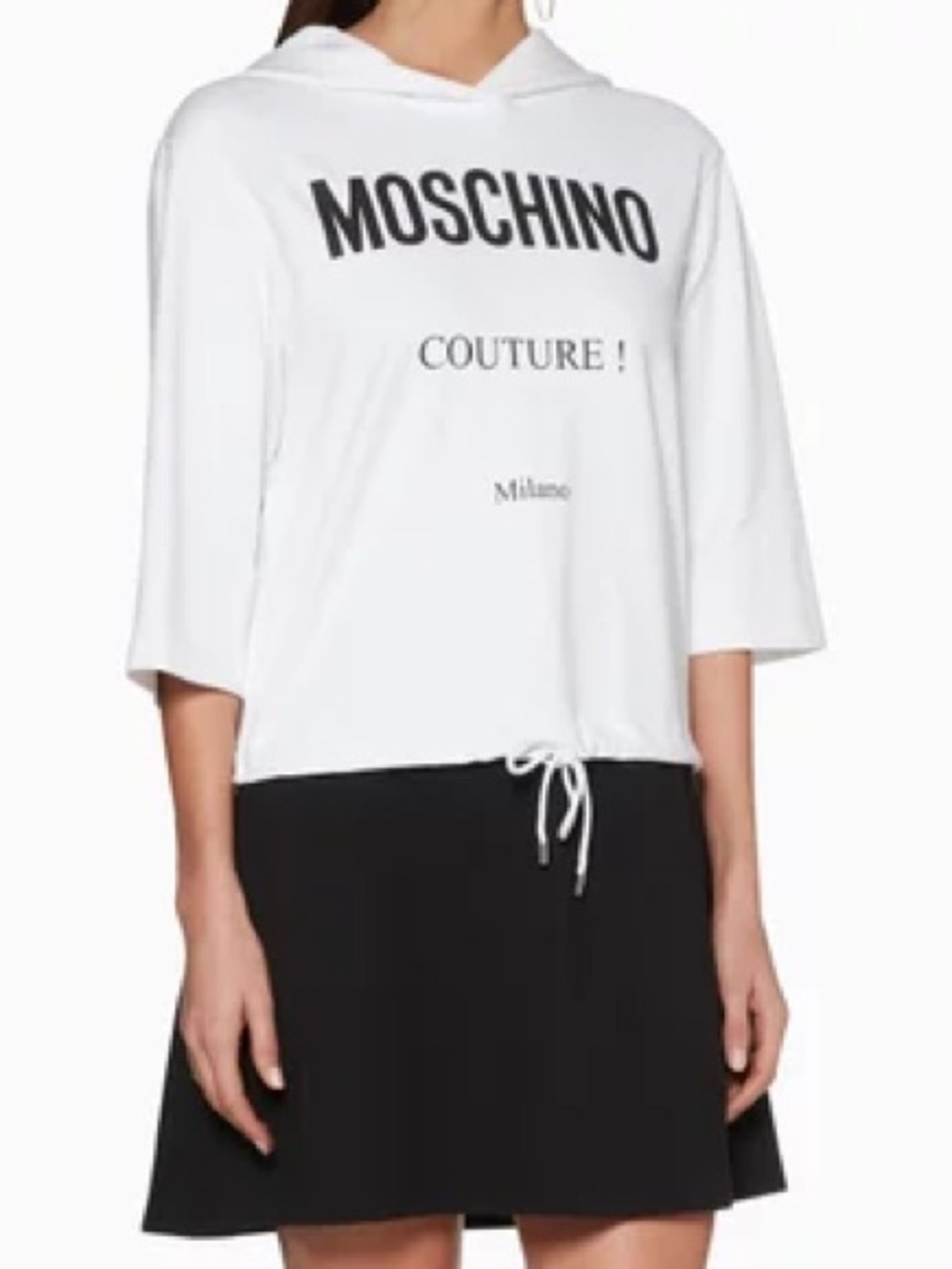 Moschino White Logo Hoodie Top Dress- Couture Print